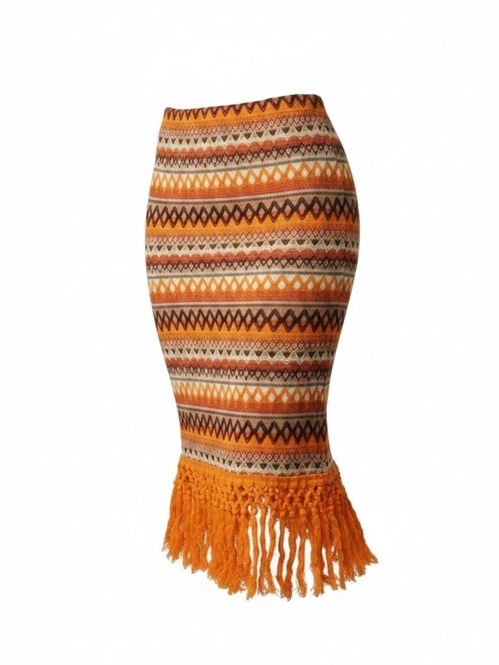 Emery Rose Women’s Orange Fringe Knit Pencil Skirt Size L NWT